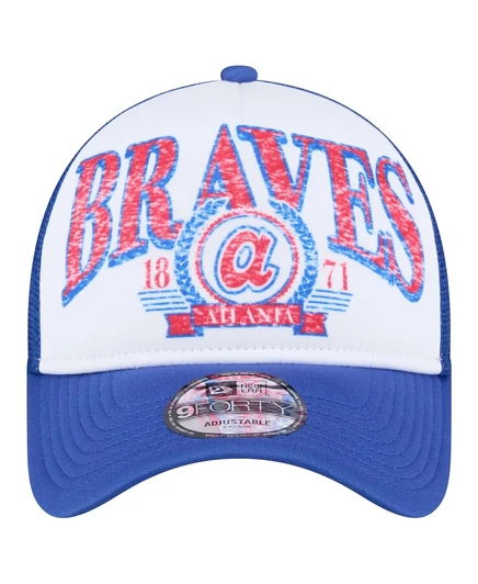 Мужская белая шляпа New Era/Royal Atlanta Braves Trucker A-образной формы с регулируемой длиной 9 футов white, royal
