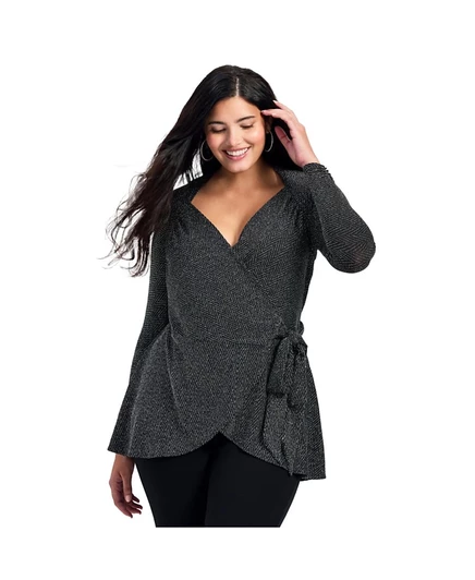 Женский топ Avenue Glamour Wrap больших размеров, черный