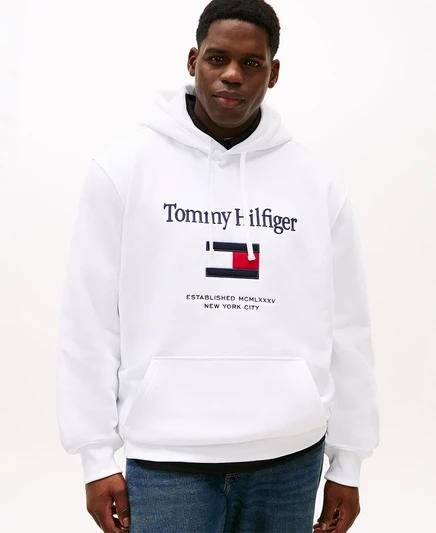 Мужская худи Tommy Hilfiger Big & Tall с вышитым флагом, белая