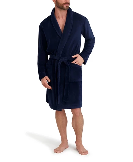 Мужской плюшевый халат Hanes с поясом, синий