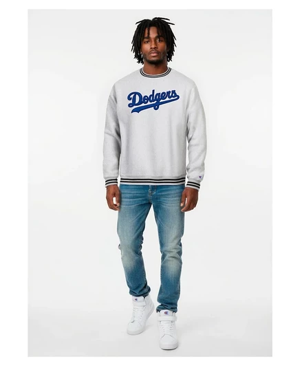 Мужская толстовка Champion's Heather Grey Los Angeles Dodgers из ткани обратного переплетения серого цвета