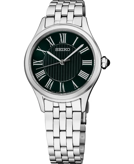 Женские кварцевые часы Seiko Essentials с зеленым циферблатом из нержавеющей стали, 29,6 мм