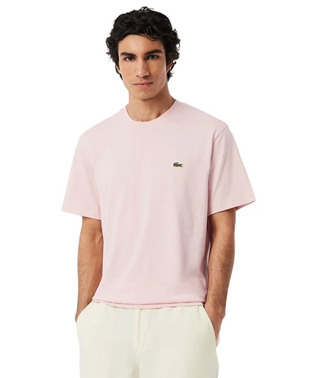 Мужская футболка с круглым вырезом Lacoste розового цвета