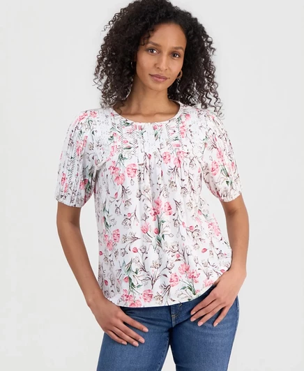Женская блузка Style & Co Petite из хлопка с кружевом, белая