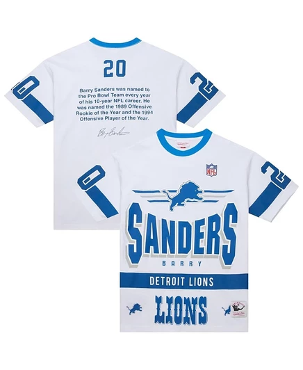 Мужская футболка Mitchell & Ness Barry Sanders White Detroit Lions с названием и номером команды Origins с винтажным логотипом white