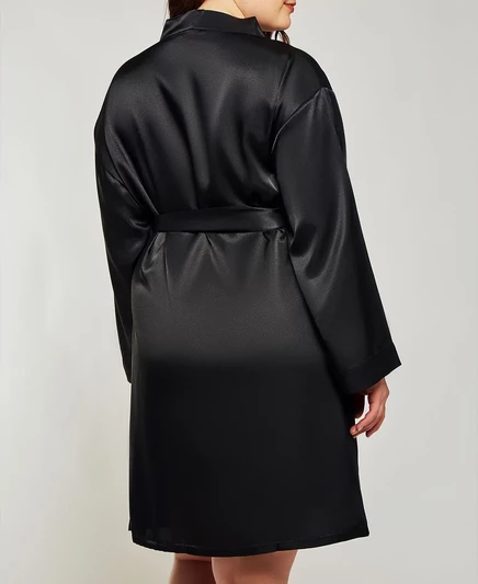 Женский халат Icollection Marina Lux атласный, черный