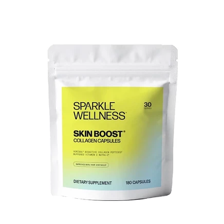 Капсулы с коллагеном Sparkle Wellness Skin Boost (180 таблеток) на 30 дней с коллагеновыми пептидами VERISOL по 2500 мг и витамином С | Улучшают эластичность кожи, не окрашивая ее