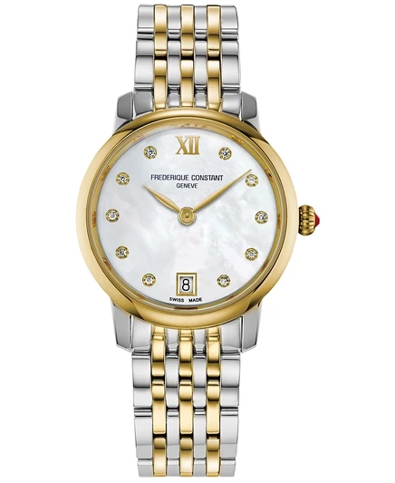 Женские швейцарские часы Frederique Constant с тонким бриллиантом (1/20 карата) на двухцветном браслете из нержавеющей стали 30 мм two tone