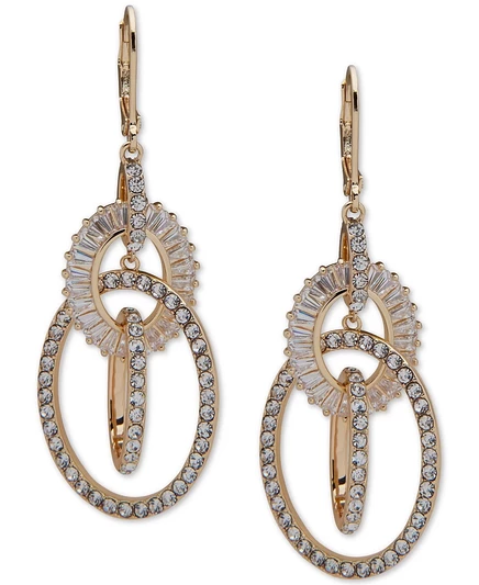 Серьги-капли Anne Klein с золотистыми кристаллами и орбитальными подвесками