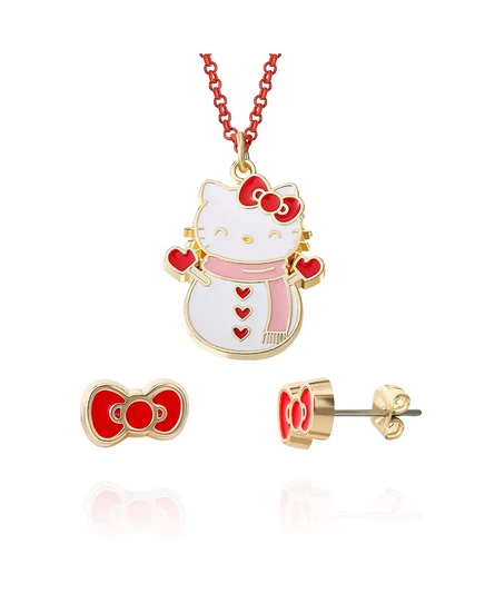  Рождественский набор из ожерелья и сережек со снеговиком Sanrio red, white, pink