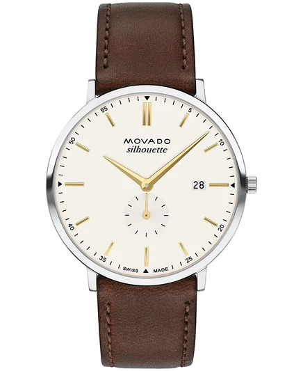 Мужские часы Movado Silhouette 40 мм с кожаным ремешком, коричневые