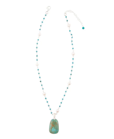 Ожерелье с абстрактной подвеской из натурального бирюзового серебра Barse Madeleine genuine turquoise, genuine mother of pearl, genuine magnesite