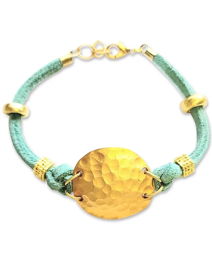 Гибкий браслет MINU Jewels из кованого диска золотистого цвета с замшевым шнуром blue
