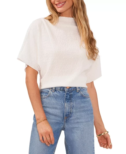  Женский текстурированный топ с высоким вырезом и широкими рукавами ultra whit