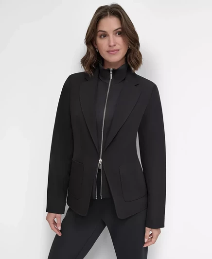  Женская куртка с двойной вставкой спереди  DKNY на молнии  black
