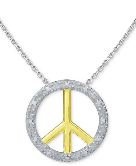 Колье Macy's с подвеской знак мира, серебро/позолота, 46 см