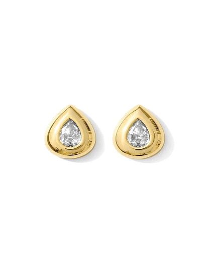 Золотистые серьги-пусеты Alv Jewels с прозрачным кристаллом