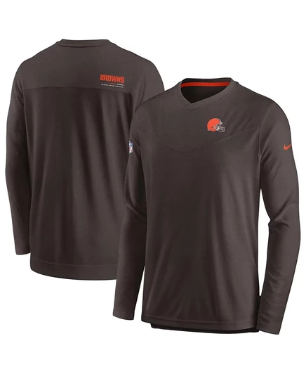 Мужская футболка Nike Brown Cleveland Browns 2022 Sideline Coach Chevron Lock Up Performance с длинным рукавом и V-образным вырезом brown