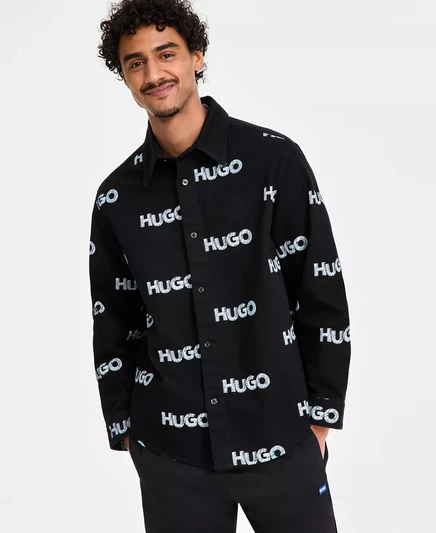 Мужская куртка-рубашка с логотипом Hugo Boss Oversize-Fit black