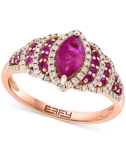 Кольцо EFFY Collection Marquise Halo с рубином и бриллиантами, 14K
