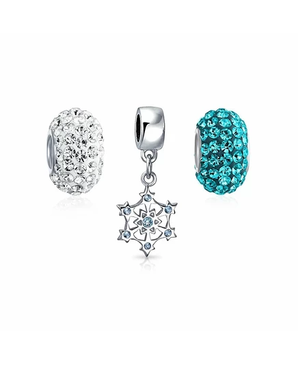 Подвеска-шарм Bling Jewelry «Снежинка» из серебра 925 с куб. цирконием, синяя