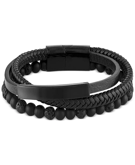 Мужской браслет Macy's Onyx & Lava плетеный кожаный, черный