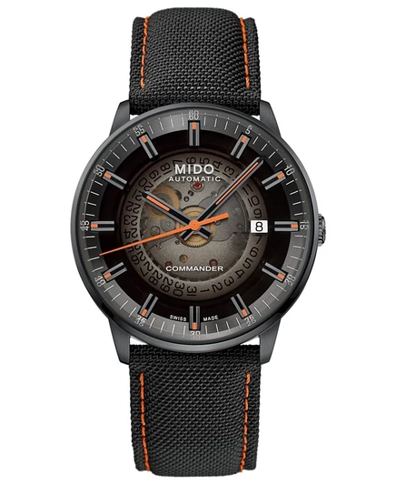 Мужские швейцарские часы MIDO Automatic Commander с градиентным черным тканевым ремешком 40 мм черного цвета