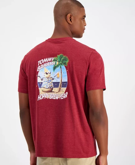 Футболка с графическим логотипом Tommy Bahama Mens Hoppy Brew Year ruby wine heather