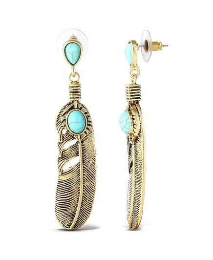 Женские серьги-капли из перьев с бирюзовым камнем Jessica Simpson золотые