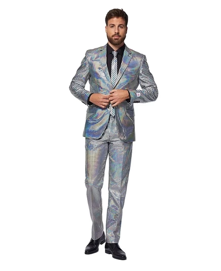 Мужской серебристый костюм OppoSuits - Костюм для новогодних и рождественских вечеринок - Серебристый с металлическим блеском - Включает блейзер, брюки и галстук