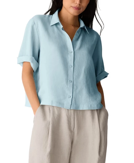 Женская рубашка Eileen Fisher Classic Collar из льна, синяя