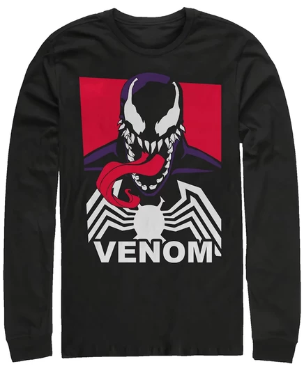 Классический мужской плакат Marvel Venom с высунутым языком, футболка с длинным рукавом black