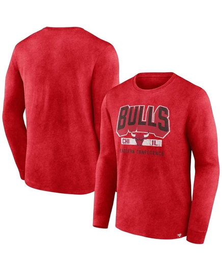 Мужская футболка с длинным рукавом Heather Red Distressed Chicago Bulls Front Court Press Snow Wash  heather red
