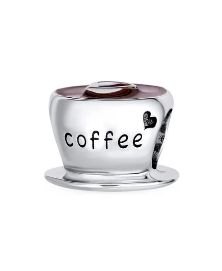 Шарм Bling Jewelry Coffee Cup CZ из серебра, коричневый