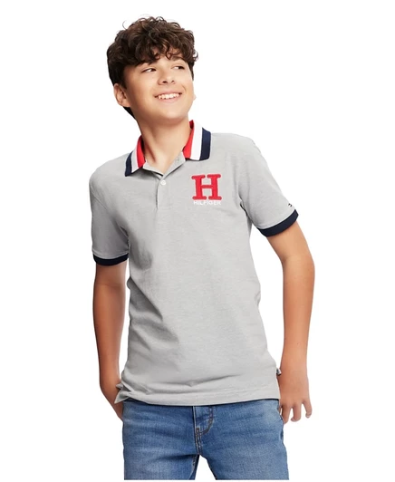 Детское поло Tommy Hilfiger с полосатым воротником, серое