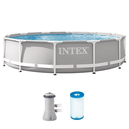 Intex 26711EH Надземный бассейн с призматической рамой размером 12 футов x 30 дюймов с насосом серого цвета