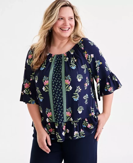  Раскладной топ с принтом большого размера, эксклюзивно в Macy's runaway blue