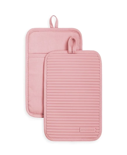 KitchenAid Ribbed Soft Silicone Pot Holder, Set of 2 pink