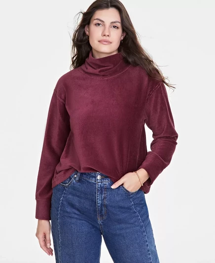  Женская водолазка из велюра в рубчик с высоким воротом, созданная для Macy's port royale