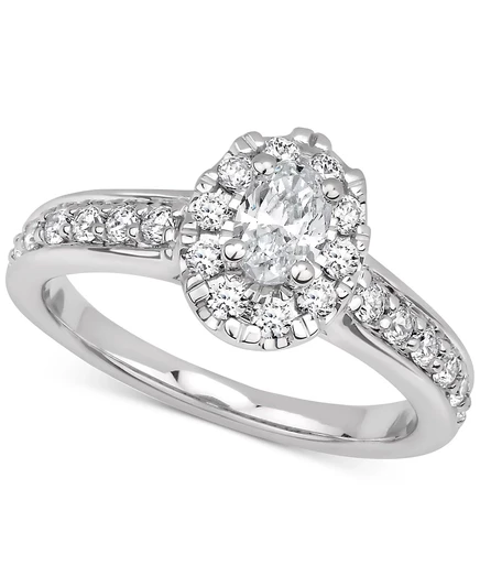 Помолвочное кольцо GIA Oval Halo, золото 585, белое