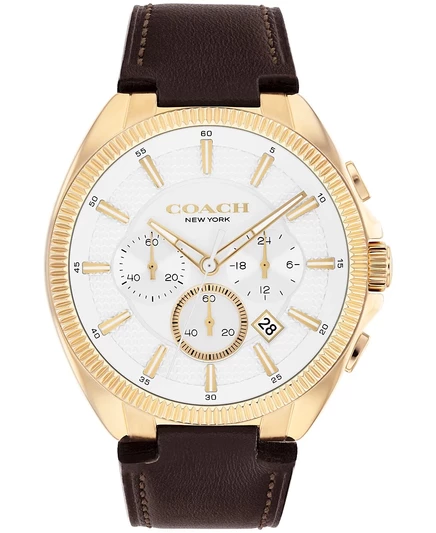 Мужские часы COACH's Jackson с темно-коричневым ремешком из телячьей кожи, 44,1 мм