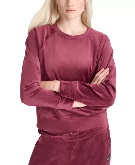  Женская толстовка с круглым вырезом из велюра DKNY burgundy