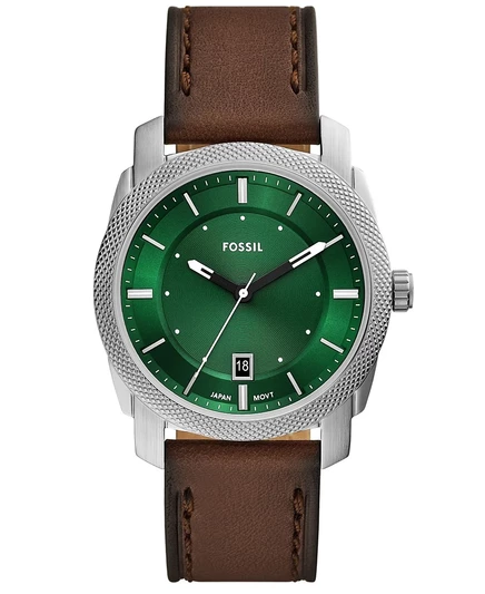 Мужские механические часы Fossil с тремя стрелками с зеленым циферблатом, коричневые кожаные часы, 42 мм