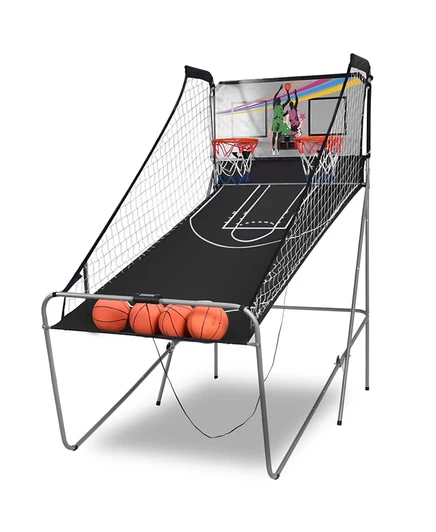 Двойная светодиодная электронная баскетбольная аркада Shot Basketball с 8 игровыми режимами, 4 складными мячами серого цвета
