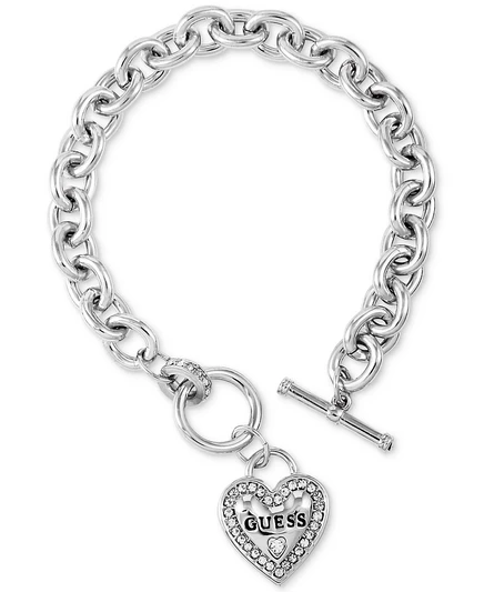 Женский браслет Guess с логотипом-сердцем Pavé, серебристый