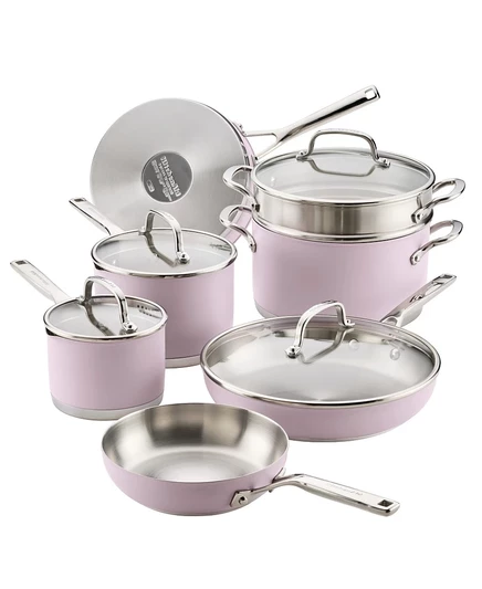 Набор посуды из нержавеющей стали KitchenAid из 11 предметов фиолетового цвета