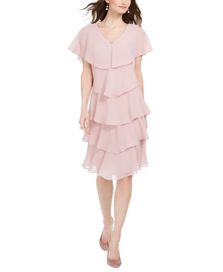 Женское платье SL Fashions с ярусными оборками, розовое