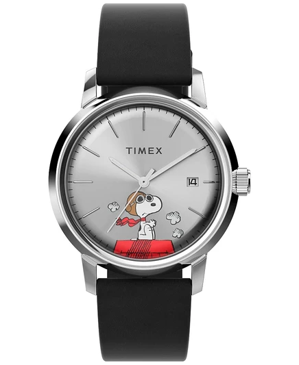 Мужские часы Timex из черной кожи с автоподзаводом, 40 мм, черные