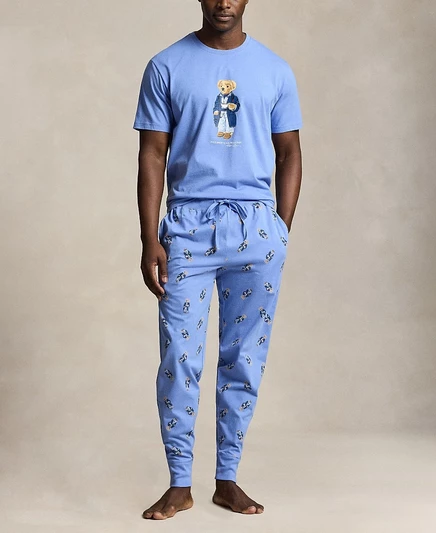 Мужская футболка Polo Ralph Lauren с коротким рукавом и брюки для бега трусцой, комплект из 2 предметов синего цвета