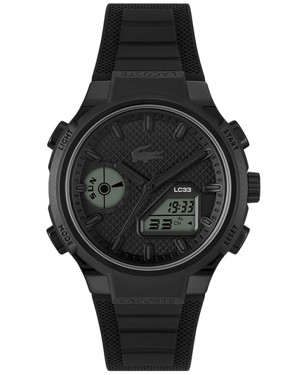Мужские часы Lacoste LC33 с черным силиконовым ремешком, 44,8 мм, черные